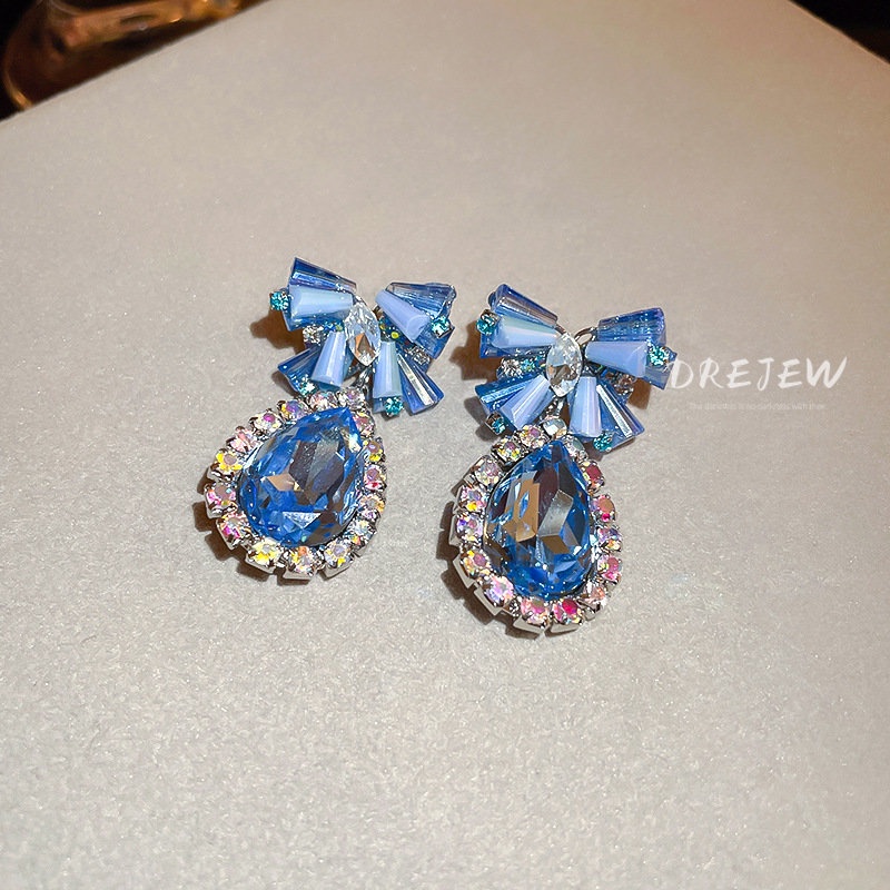 Bông Tai Mạ Bạc Hình Giọt Nước Đính Kim Cương Pha Lê Hình Giọt Nước Phong Cách Hàn Quốc