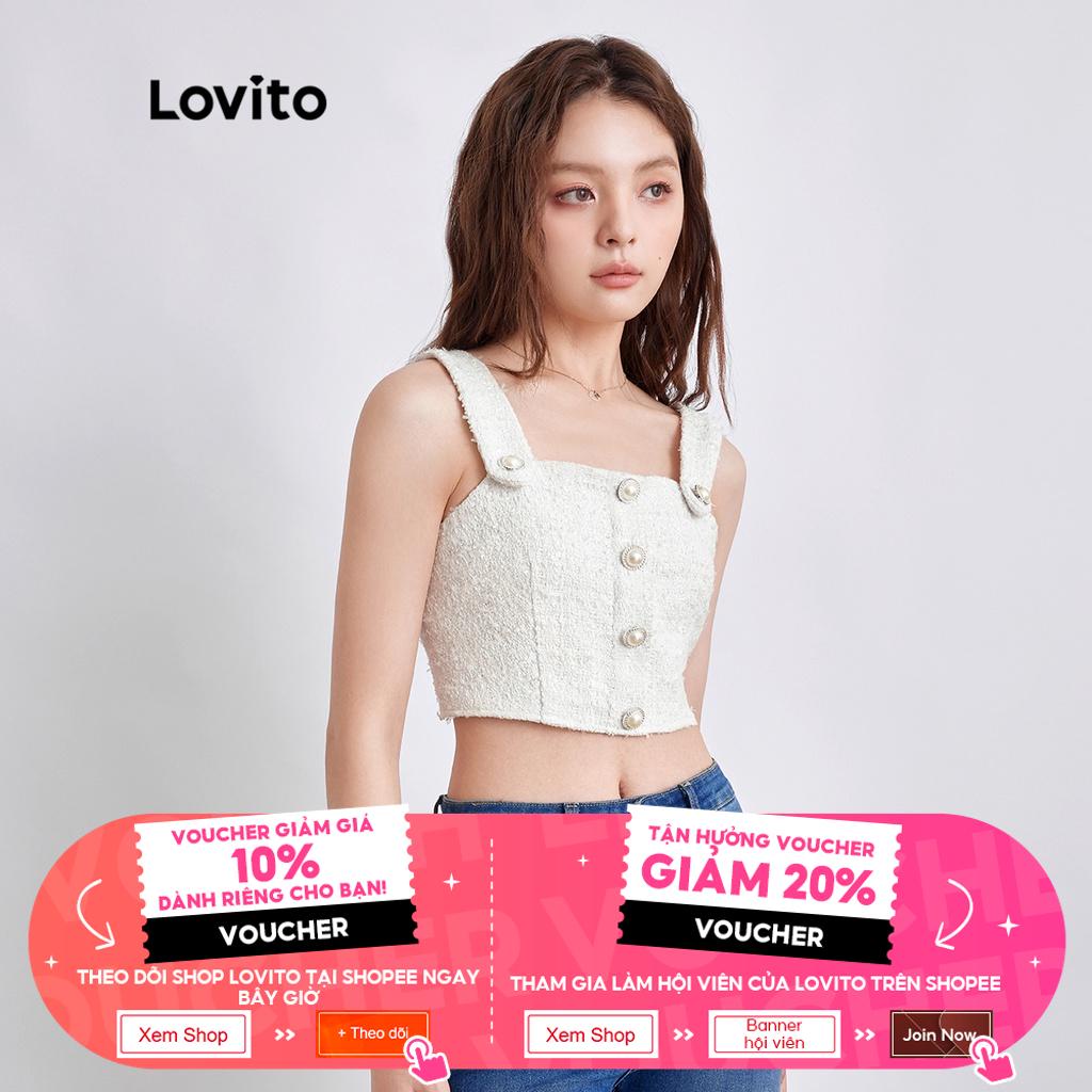 Áo lửng Lovito hai dây bản rộng phối nút phong cách thường ngày dành cho nữ L41ED011 (trắng ngà)