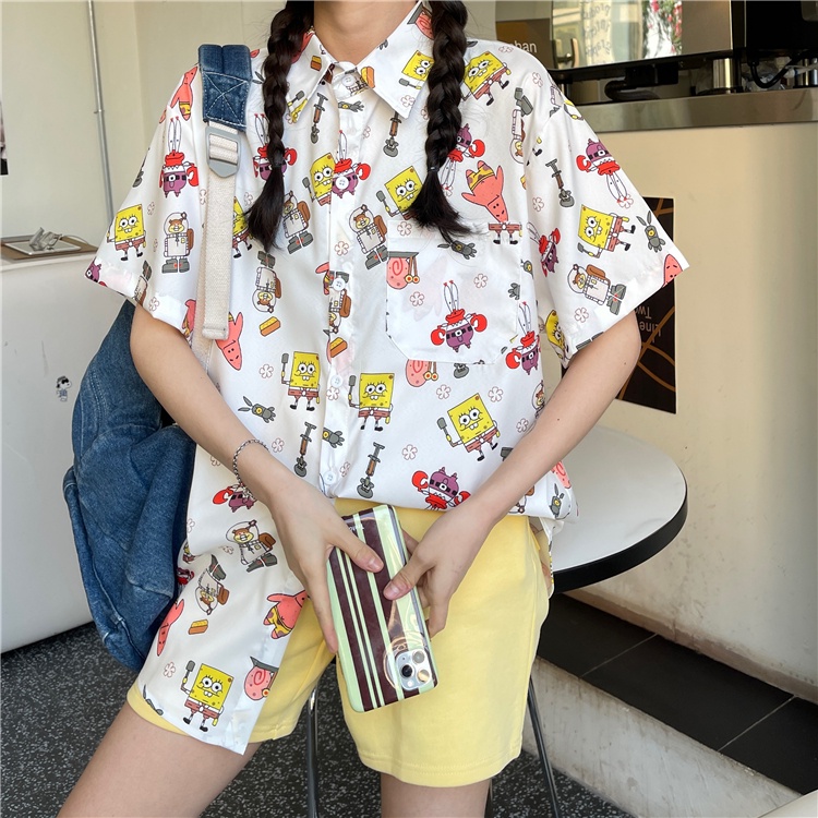 Ethelgirl Áo Thun polo Tay Ngắn Dáng Rộng In Họa Tiết Hoạt Hình Thời Trang Cho Nữ