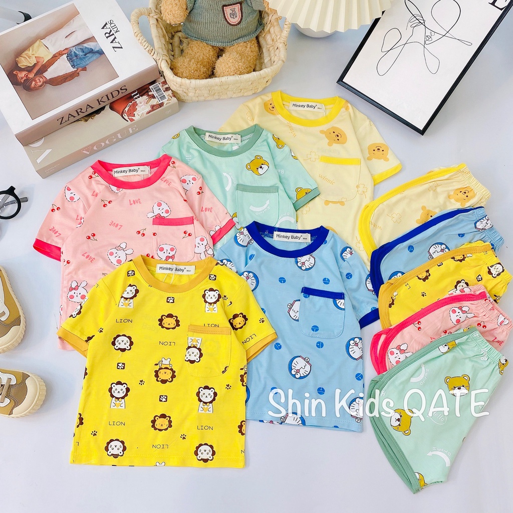 Có Size Đại Đồ Bộ Thun Lạnh Bé Trai,Bé Gái.Bộ Cộc Tay Minkey Baby In Gấu Siêu Xinh Dành Cho Bé.