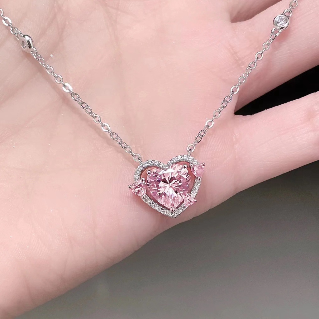 Vòng cổ Pandora Mạ Bạc 925 Mặt Hình Trái Tim Đính Đá Zirconia Thời Trang Cho Nữ