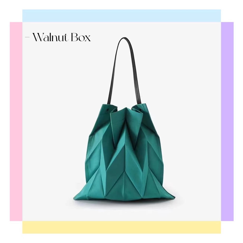 Miyake Túi Xách Canvas Xếp Ly Trọng Lượng Nhẹ Họa Tiết Hình Học Kim Cương Phong Cách Mới 2023