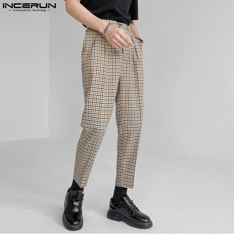 Incerun Giản Dị Kiểm Tra Quần Cắt Xén