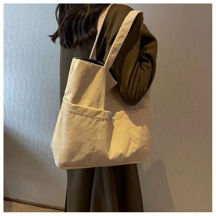 Túi Xách Nữ Vải Nhung Kẻ Sọc Nhiều Ngăn Thời Trang