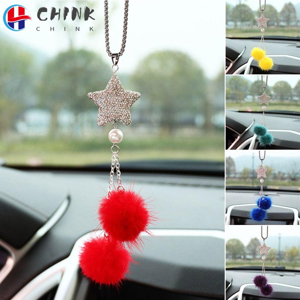 Phụ Kiện Chuyên Dụng Dành Cho Xe Hơi|Dây Chuyền Mặt Quả Cầu Lông Thời Trang|Phụ Kiện Trang Trí Gương Chiếu Hậu Đính Đá Sang Trọng