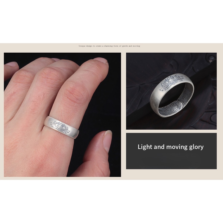 Nhẫn Bạc Hình Hoa Sen Độc Đáo Phong Cách Retro Cho Cặp Đôi