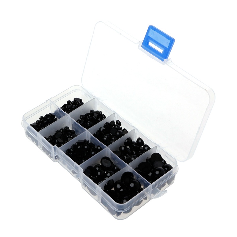 Hộp 760 Con Mắt Nhựa 4-10mm Màu Đen Cho Búp Bê Thú Nhồi Bông Gấu Teddy Cr