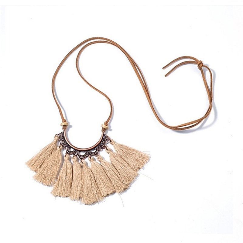 Vòng Cổ Dây Da Tua Rua Phong Cách Bohemian