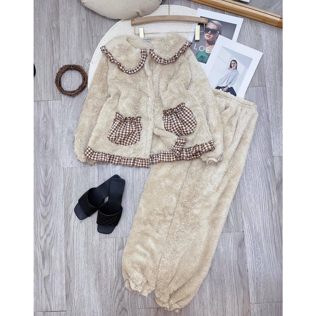 Bộ Pyjama Nữ Cute Vải Lông Cừu Dáng Rộng 3 Màu QM|SU