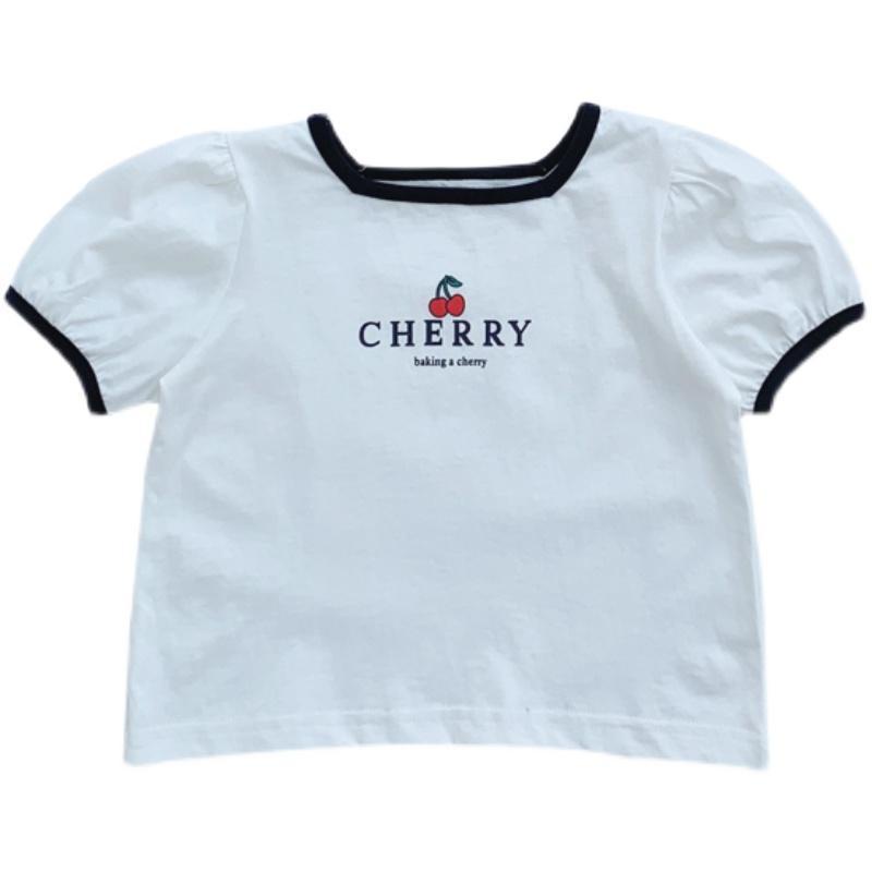 Áo Thun Tay Ngắn Cổ Vuông In Họa Tiết Hoạt Hình Dễ Thương Thời Trang Mùa Hè Cho Bé Gái