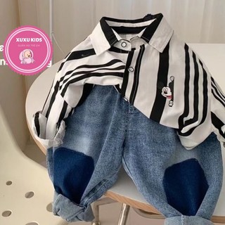 Bộ sơ mi, set trang phục phong cách Hàn Quốc hình mickey siêu ngầu đi học đi chơi cho bé trai từ 1 đến 7 tuổi Xu Xu Kids