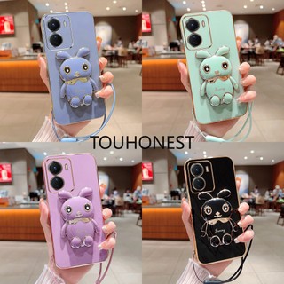 Ốp ĐiệN ThoạI HọA TiếT Thỏ Cho Casing Vivo Y19 Case Vivo U3 Case Vivo Y35 Case Vivo Y16 Case Vivo Y02 Case Vivo Y02S Case Vivo Y22 Y22S Case Vivo Y21S Y21A Case Vivo Y21E Y33S Case Vivo Y32 Case New Cute Rabbit Bracket Mobile Phone Cover Case With Rope