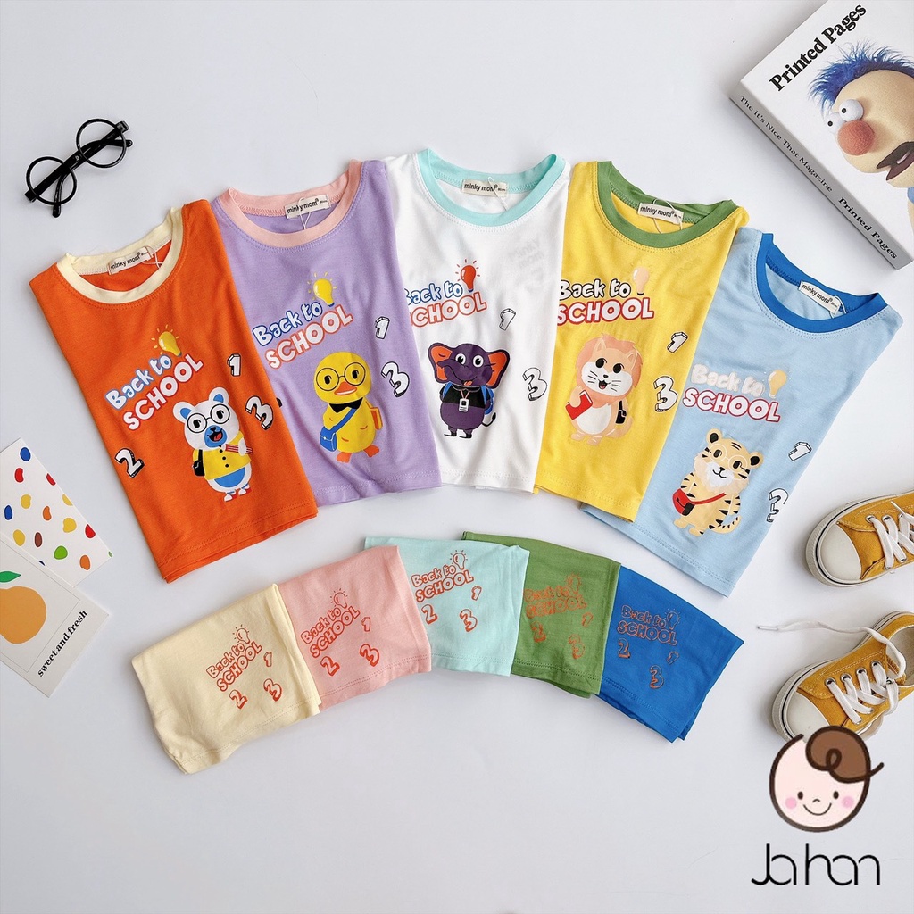 Đồ bộ thun lạnh cho bé trai bé gái cộc họa tiết, bộ quần áo trẻ em monky mặc nhà cho bé 1 2 3 4 5 tuổi BC086