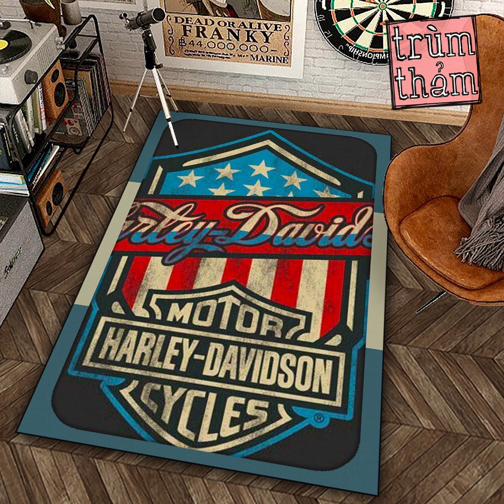Thảm Trang Trí Harley Davidson Vintage Retro Poster Motor Cycles 8Plus Decor Phòng Ngủ Phòng Khách Văn Phòng