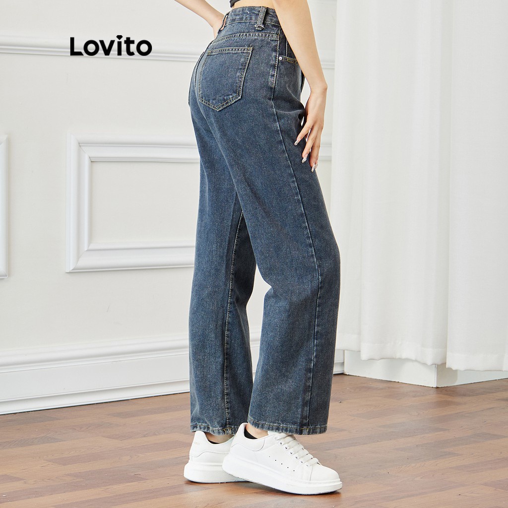 Quần jean chưa qua xử lý giặt màu trơn cơ bản mặc thường ngày