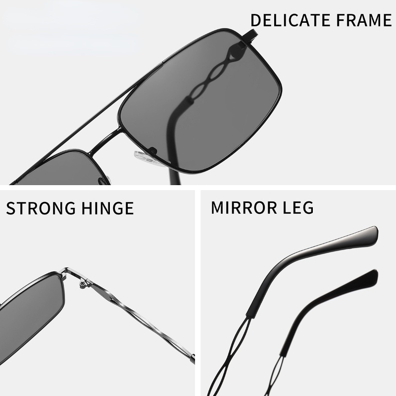 (YUZHU) Kính Mát Thời Trang Phương Tây Gọng Vuông Kim Loại Gợn Sóng Phong Cách Vintage