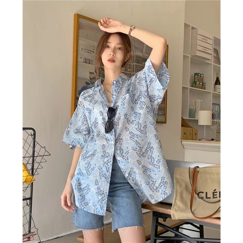 Áo Sơ Mi Tay Ngắn Dáng Rộng In Hoa Phong Cách Vintage Mới