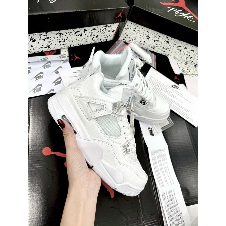 Giày thể thao Sneaker Jordan 4 nam nữ, Giày Sneaker JD4 full trắng cổ lưỡi gà cao hàng đẹp fullbox Seen Sneaker