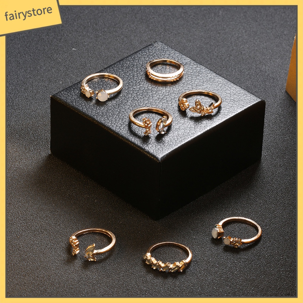 Set 1 / 7 Nhẫn Hở Đính Đá Lấp Lánh Chống Mài Mòn Thời Trang Cho Nữ