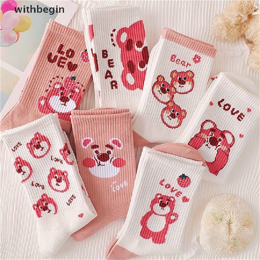 Vớ Cổ Trung Họa Tiết Dâu Tây / Gấu Hoạt Hình Phong Cách Hàn Quốc Dễ Thương Thời Trang Cho