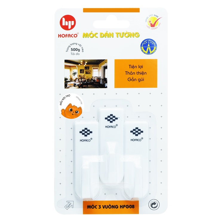 [Best seller] Móc dán tường 3 vuông - Hofaco HPG08