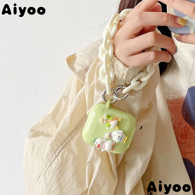 Vỏ Bảo Vệ Hộp Sạc Tai Nghe Airpods1 2nd Generation i12 I1Airpods23 Bluetooth Màu Xanh Lá Sữa Họa Tiết Chú Vịt Dễ Thương