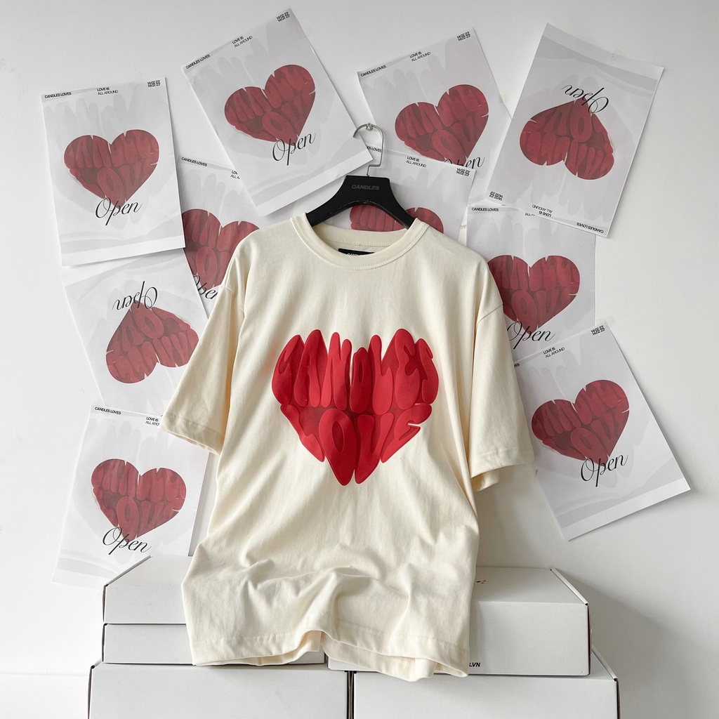 Áo phông nam nữ oversize CANDLES LOVE hình in phồng 3D cotton 280gsm chính hãng