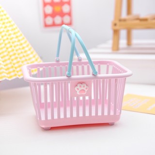 Giỏ Mini Đựng VPP, Mỹ Phẩm, Phụ Kiện, Đồ Dùng Có Tay Cầm Màu Sắc Basic