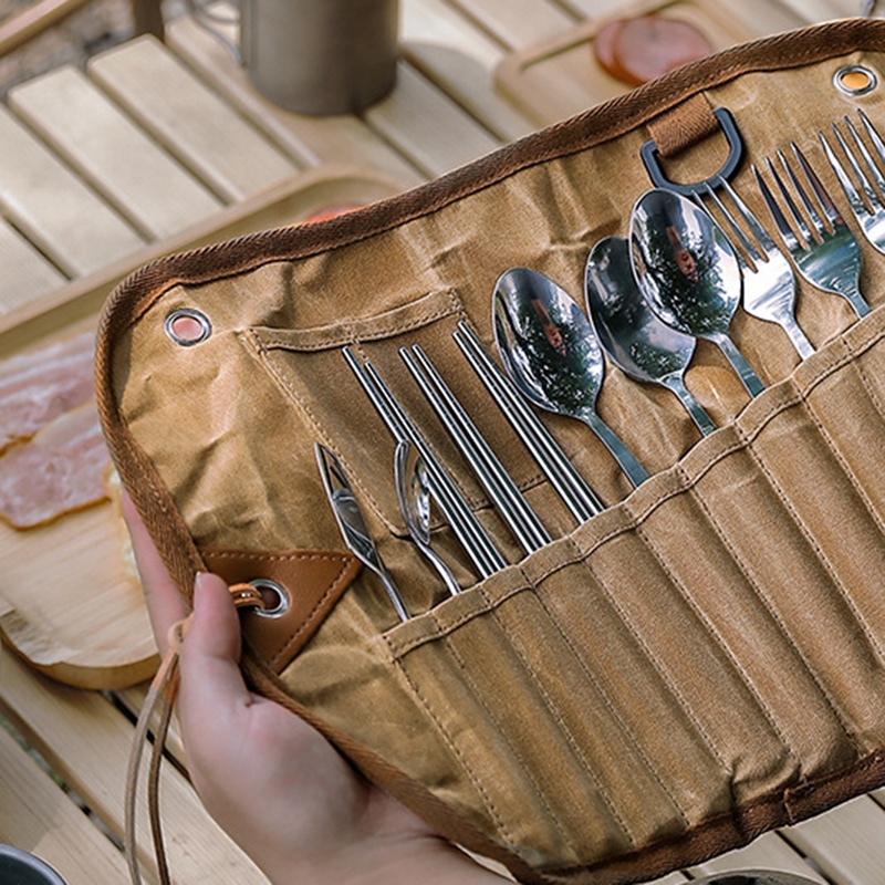 Túi Cuộn Đựng Dụng Cụ Ăn Uống Cắm Trại Ngoài Trời Tiện Lợi