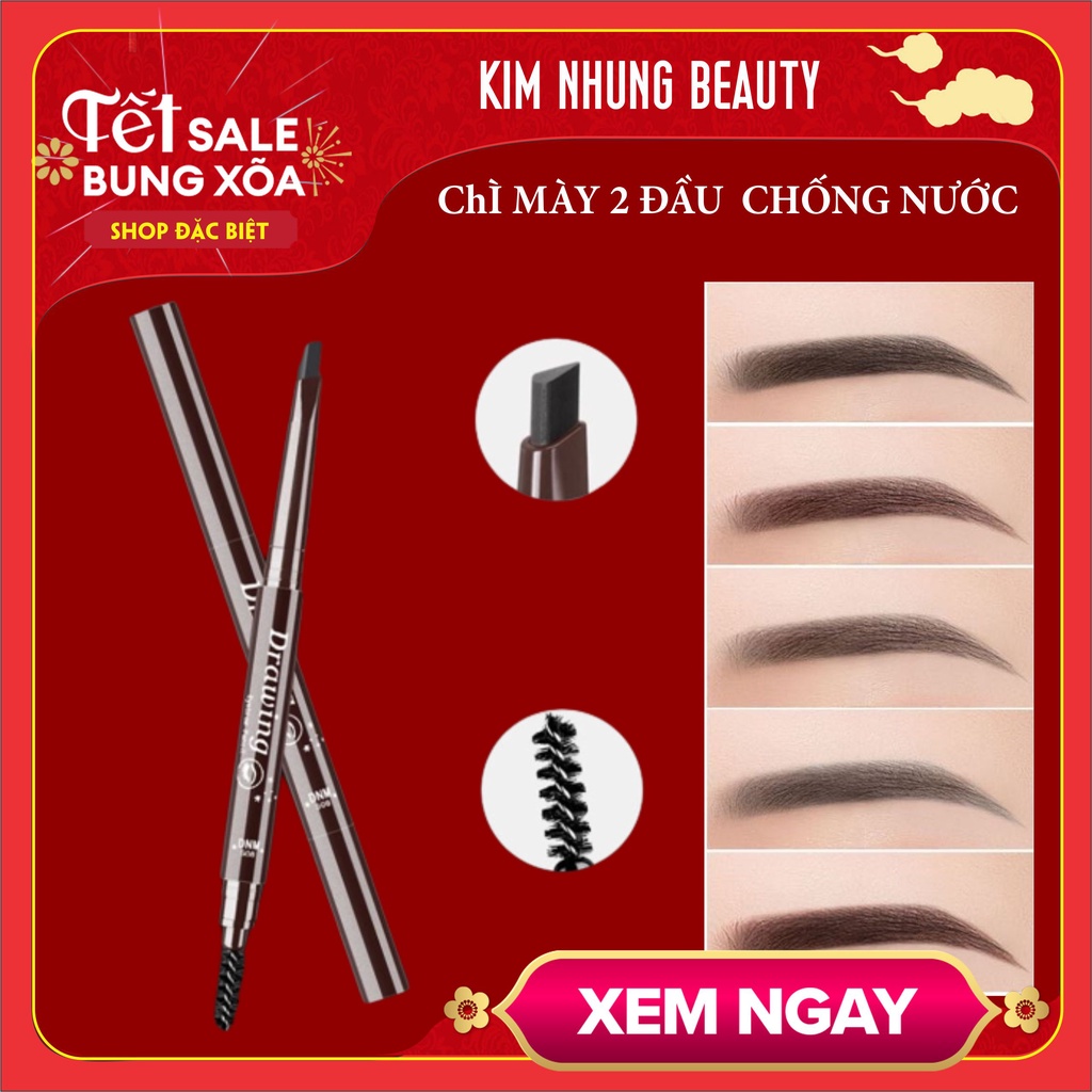 Bút Kẻ Lông Mày+ khuôn vẽ mày Gồm 4 Màu Tùy Chọn Chống Nước Độc Đáo Tiện Dụng