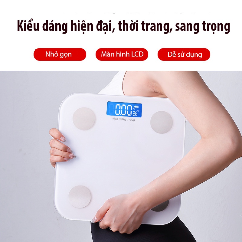 Cân Điện Tử Sức Khỏe Thông Minh Bluetoooth, Cân Bluetooth Phân Tích Chỉ Số Cơ Thể Màn Hình Hiển Thị LCD