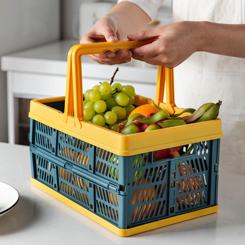 Giỏ Nhựa Đựng Đồ Đa Năng Gấp Gọn Tiện Dụng, Giỏ Nhựa Có Quai Xách