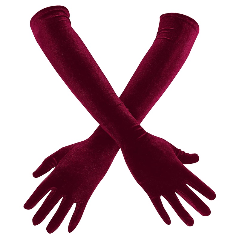 Ygt Găng Tay Nhung Dài 53CM Màu Đen Ấm Áp Co Giãn Phong Cách Retro Mùa Thu Đông Cho Nữ