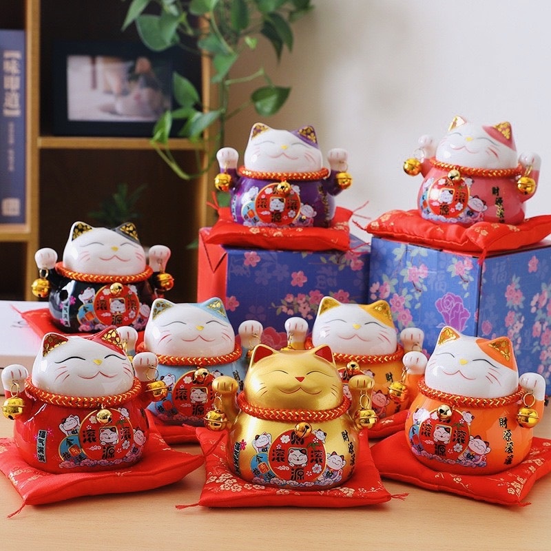 Hũ mèo tiết kiệm. Mèo thần tài may mắn Maneki Neko kèm đệm cao (Hũ tiết kiệm). Siêu hót 2023