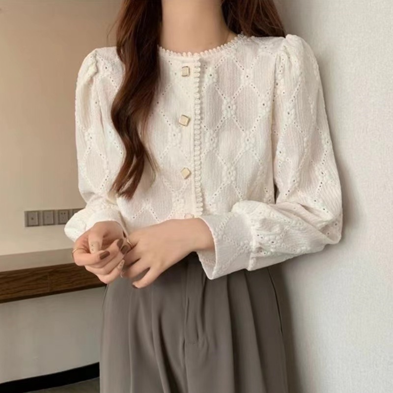 Áo Sơ Mi Tay Dài Phối Ren Phong Cách Hàn Quốc Thời Trang Cho Nữ