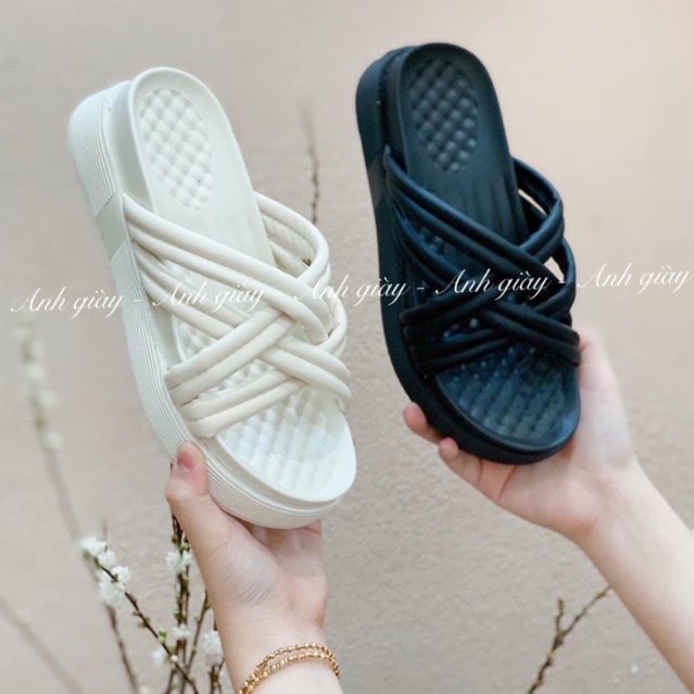 DL70 - Dép quai đan đế bánh mì 5p siêu nhẹ êm , kiểu dáng trẻ trung phong cách hiện đại, 2 màu đen, đi chơi , du lịch