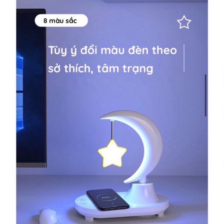 Sạc nhanh không dây kiêm đèn ngủ, đèn học, loa bluetooth, có 8 màu sắc đèn - Bảo hành 12 tháng