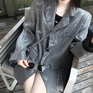 Áo khoác vest đính kim sa lấp lánh thời trang mới cho nữ