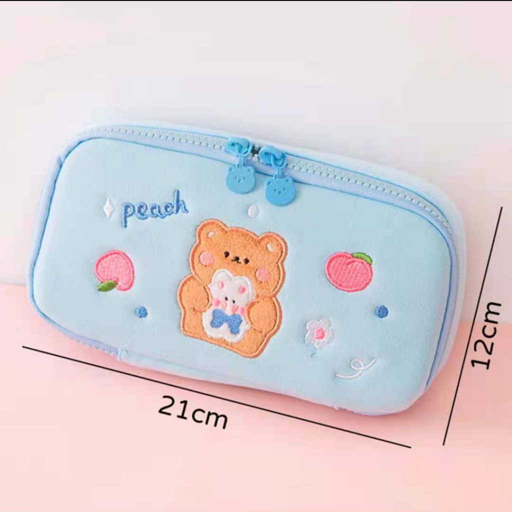 Túi Đựng Bút Thêu Hình Gấu Bông Dễ Thương Sức Chứa Lớn Cho Học Sinh