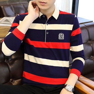 Áo polo Dài Tay Chất Liệu Sợi polyester Cao Cấp Họa Tiết Kẻ Sọc Thời Trang Dành Cho Nam