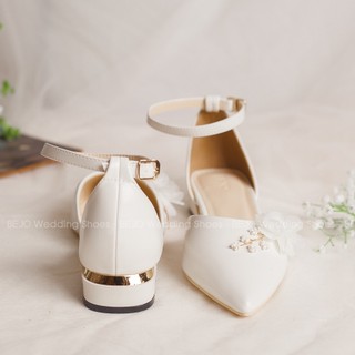 Giày Cao Gót Nữ Cao Cấp BEJO H78.3P.03 Trắng Đính Hoa Voan Lụa Sang Trọng - Giày Cưới Cô Dâu Đi Êm Chân