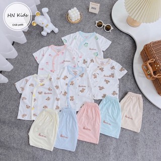 Bộ cộc thun lạnh áo trắng quần màu cúc lệch HNKids