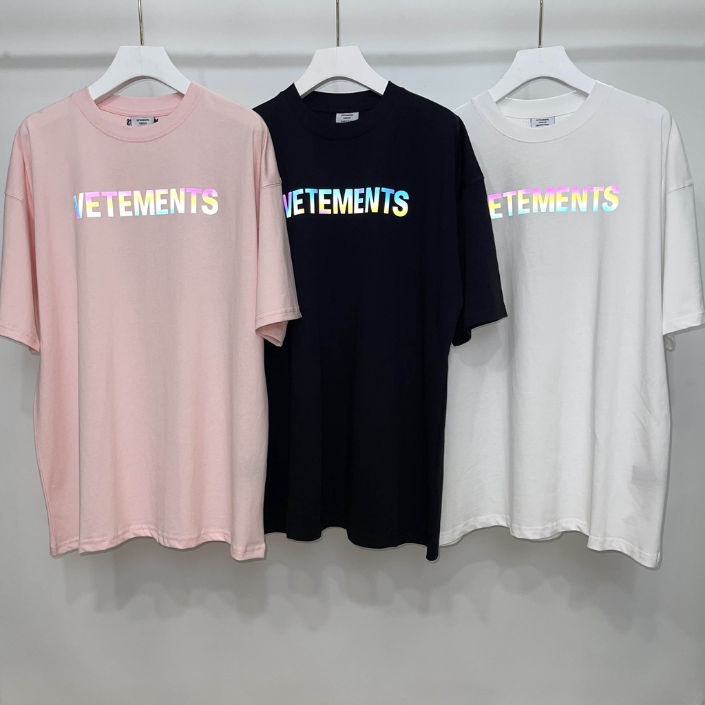 Áo Thun cotton Tay Ngắn Dáng Rộng In Hình VETEMENTS Màu Đơn Giản Hợp Thời Trang Cho Nam Và Nữ