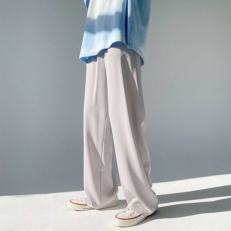 Summer Thin Ice Silk Leisure Wide-Leg Pants Men and Women Hong Kong Style Advanced Draping Effect Loose All-Match Cold Mop Pants OWuP