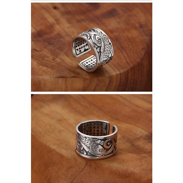 Nhẫn Bạc Bản Rộng Hình Đám Mây / Trái Tim / Cá Chép Độc Đáo Phong Cách Retro Cho Nam Và