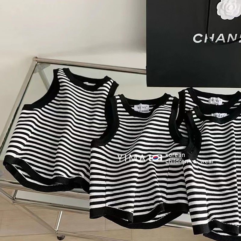 Áo Thun Không Tay Cổ Tròn Họa Tiết Kẻ Sọc Thời Trang Mùa Hè Dành Cho Bé Trai Gái