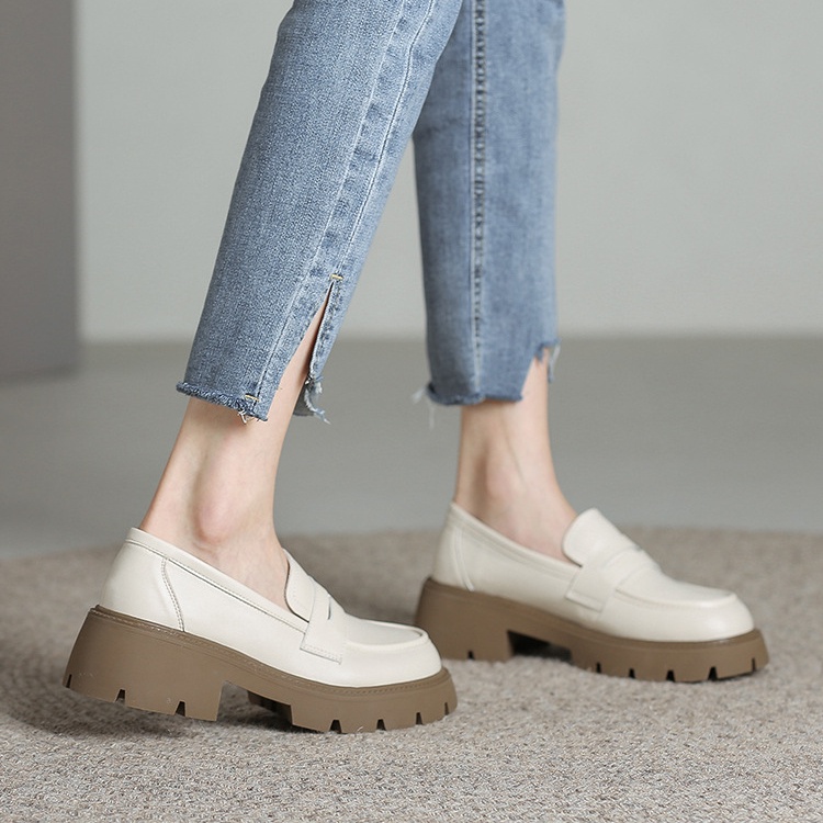 Giày Lười Da Đế Dày 5cm Phong Cách Anh Quốc Thời Trang Cho Nữ