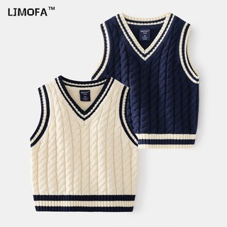 LJMOFA Áo Sweater Dệt Kim Không Tay Cổ Nhọn Thời Trang Cho Bé Trai Và Gái 1-8 Tuổi D181