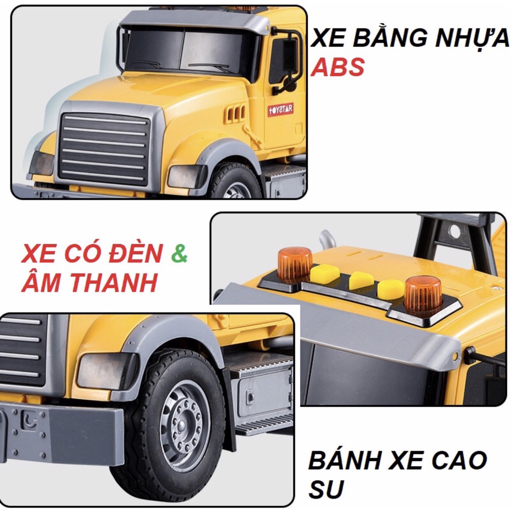 Đồ chơi xe công trình cần cẩu, xe móc có ròng rọc kéo hàng,
