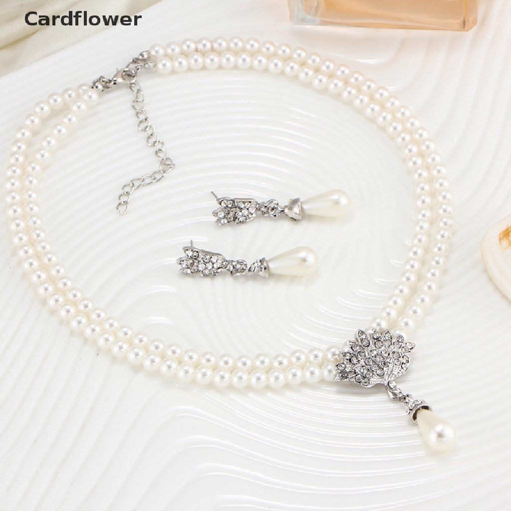 &lt; Cardflower &gt; Bộ Vòng cổ Và Bông Tai Đính Ngọc Trai Giả Thanh Lịch Cho Cô Dâu